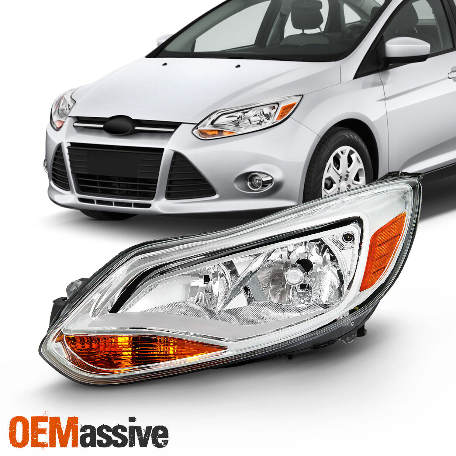 For 2012-2014 Focus Sedan Hatchback [Halogen Type] Chrome Headlight Driver Left