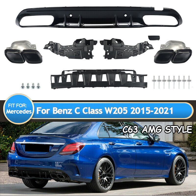 Rear Diffuser Exhaust Tips For 2015-21 Mercedes-Benz W205 C300 C450 C43 C63 AMG