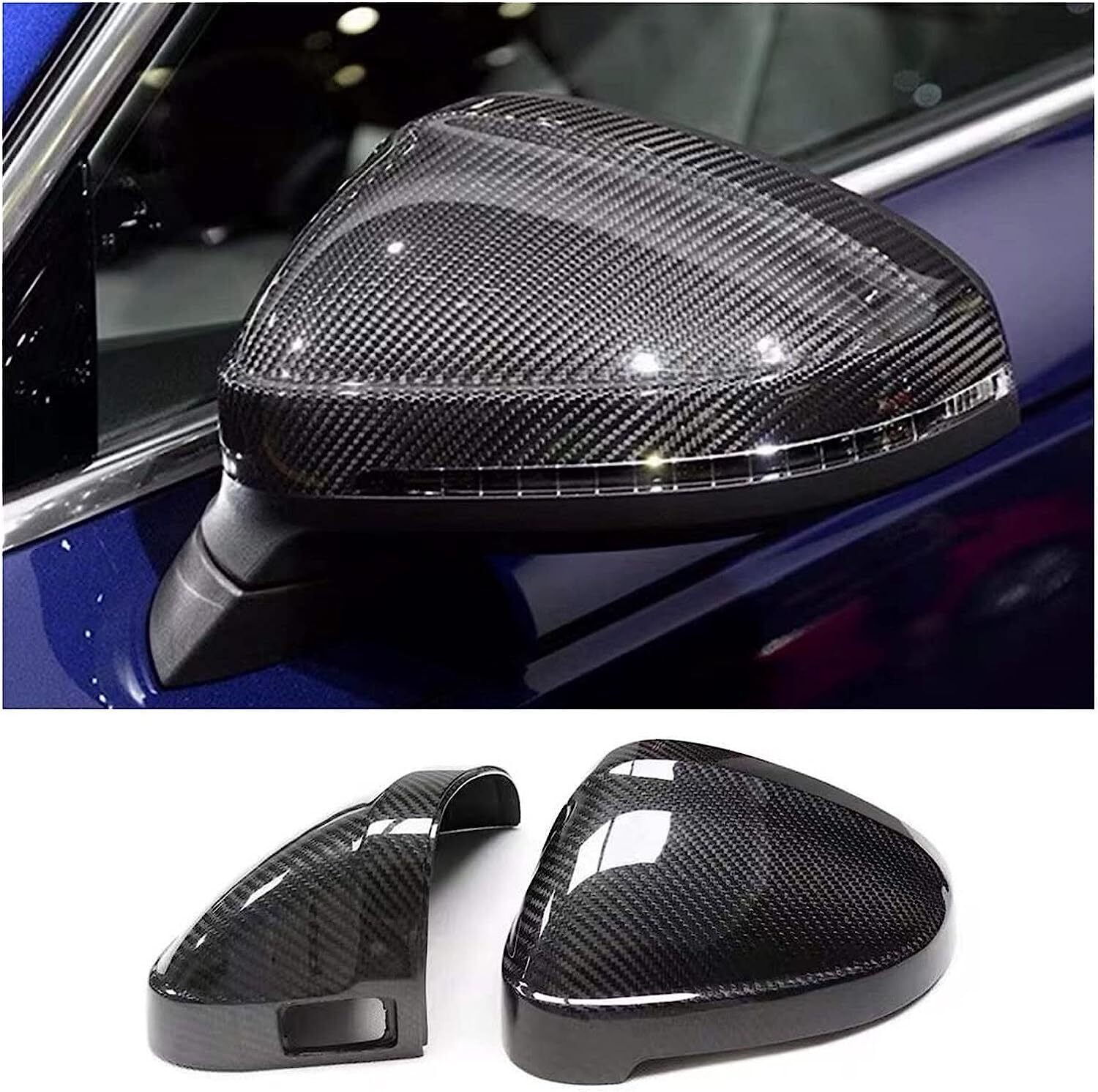 For Audi A4 B9 S4 A5 S5 RS5 2016+ Carbon Style Mirror Cover Caps W/ Lane Assist