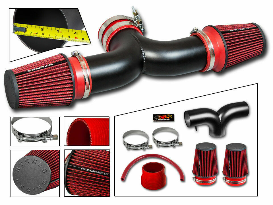 Short Ram Air Intake Kit MATT BLACK + RED for 04-09 Dakota/Durango 3.7 4.7 Dual