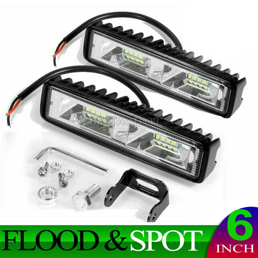 2X 90W LED Work Lights 6 Inch Driving Strip Flood Beam light Bar SUV Offroad 12V