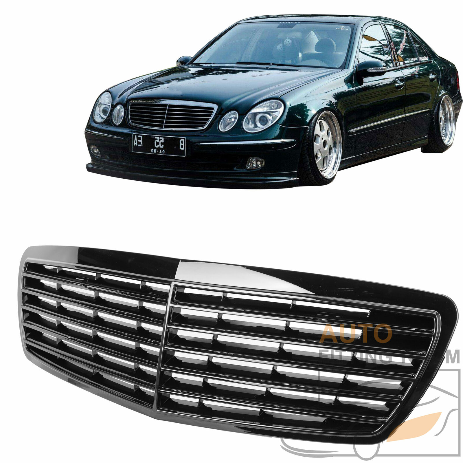 For 2002-06 Mercedes W211 E320 E350 Black E63 AMG Style Front Hood Grille Grill
