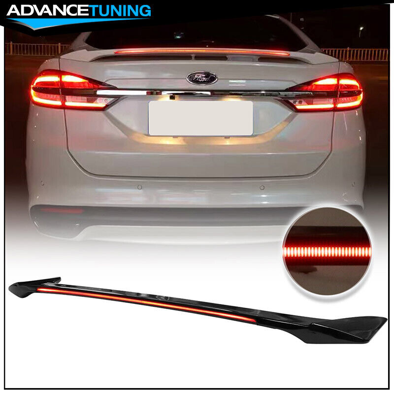Fits 13-20 Ford Fusion Long LED Style Gloss Black Rear Trunk Spoiler Wing - ABS