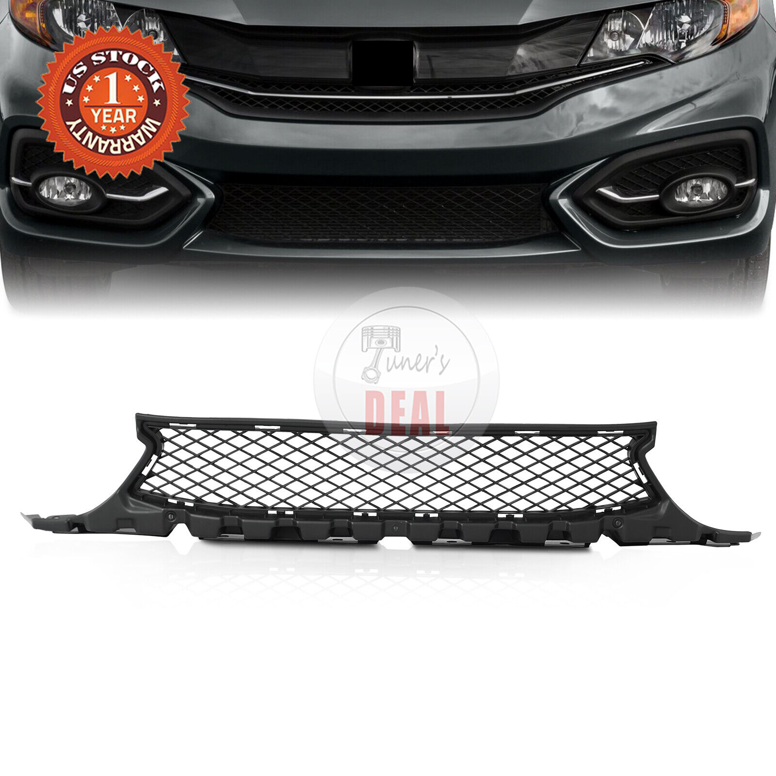 Front Bumper Center Grille For 2014-2015 Honda Civic Coupe 2Dr Textured Black