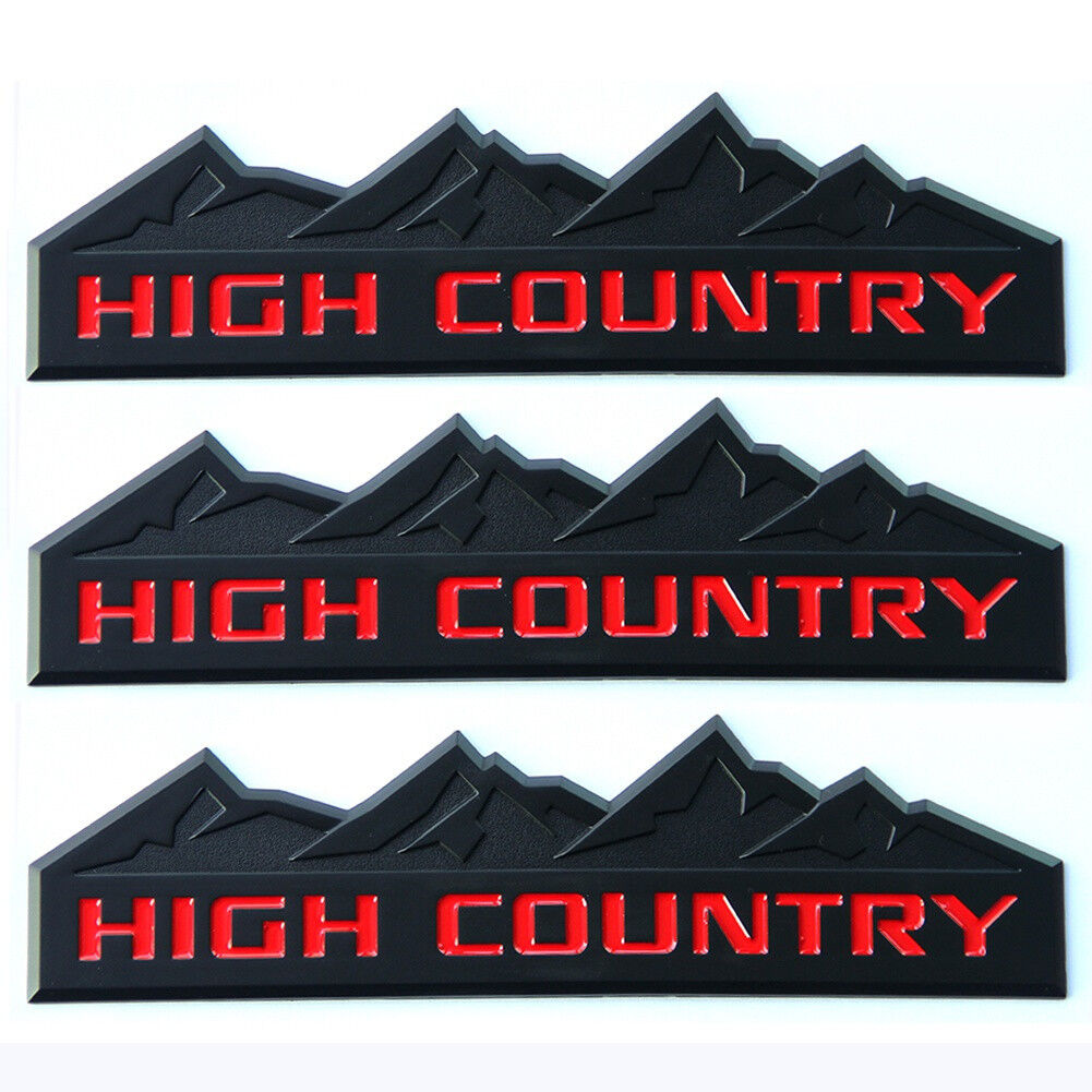 3x HIGH COUNTRY Emblem Badges door tailgate Silverado F Genuine Black Red