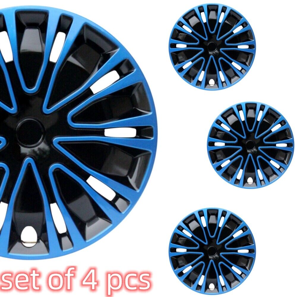 4PC Black&Blue Wheel Hub Covers fits R15 Rim, 15\