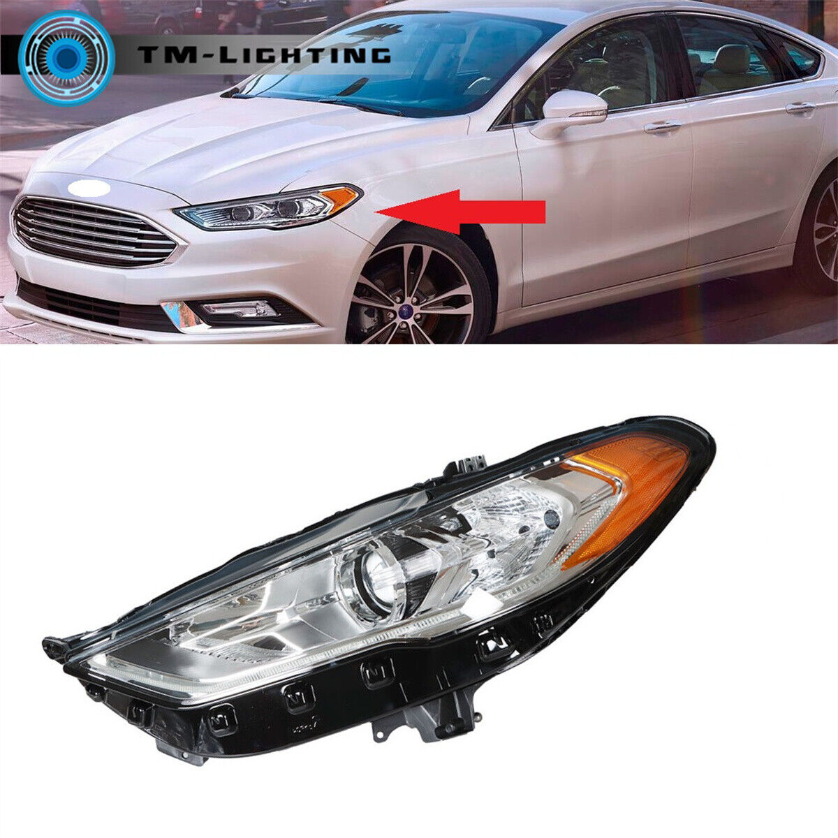Driver Left Side Headlight Headlamp For 2017-2019 Ford Fusion Replacement