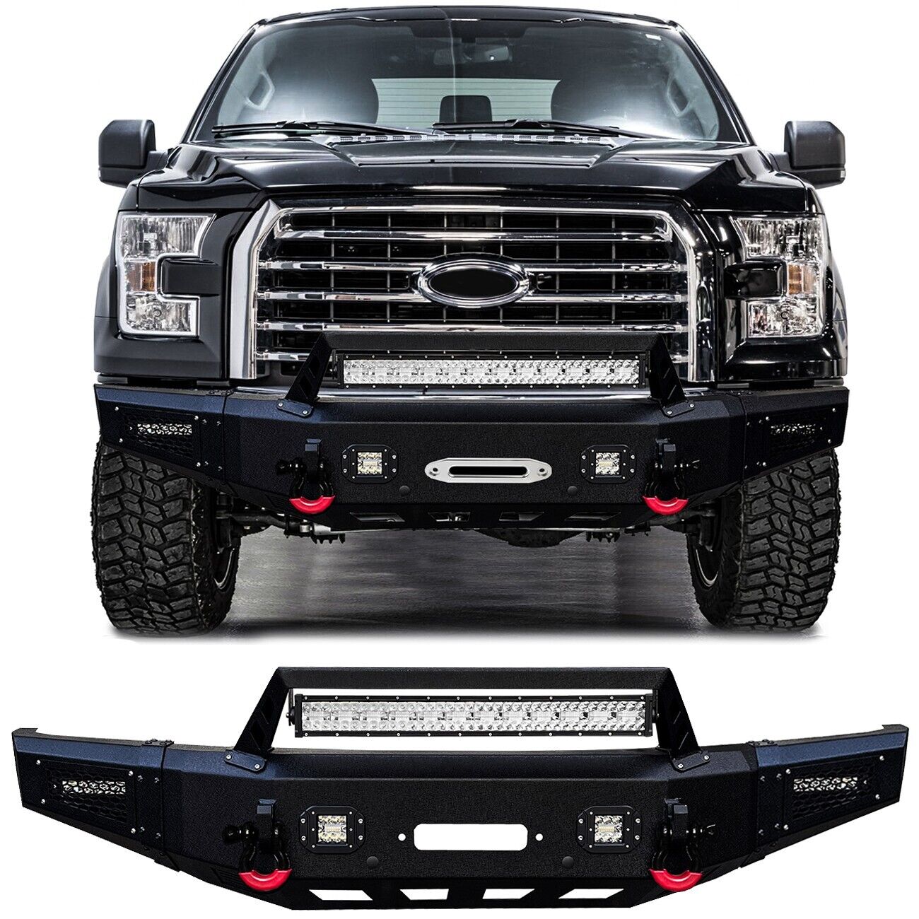 Vijay Fits Ford F150 2015-2017 New Assembly Steel Front Bumper with LED Lights
