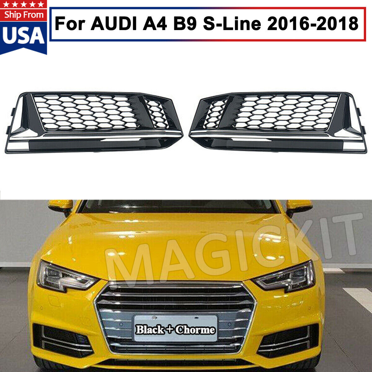 For Audi A4 B9 S-LINE 16 17 18 Bumper Fog Light Grille Cover Honeycomb Style US