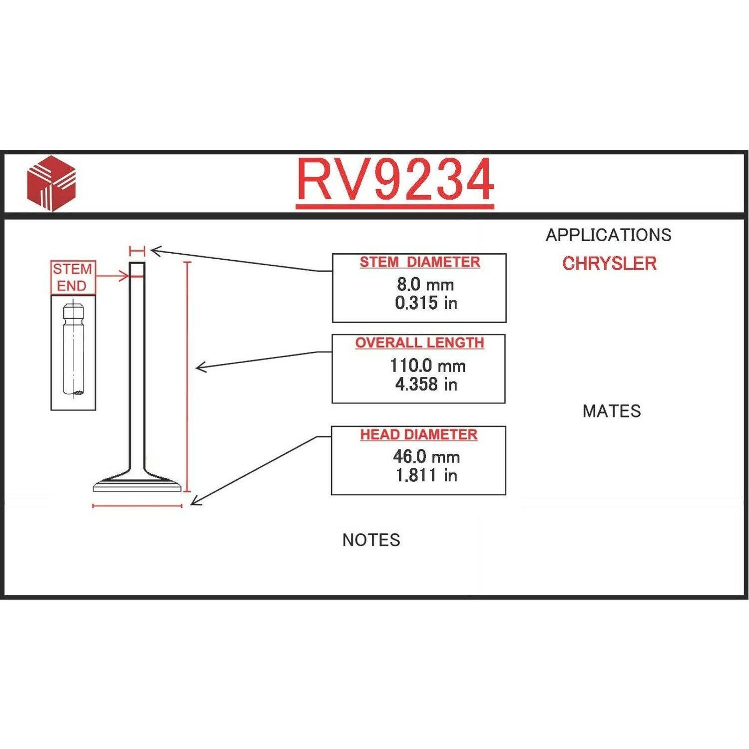 ITM Engine Components RV9234 Engine Intake Valve For 83-84 Montero Starion