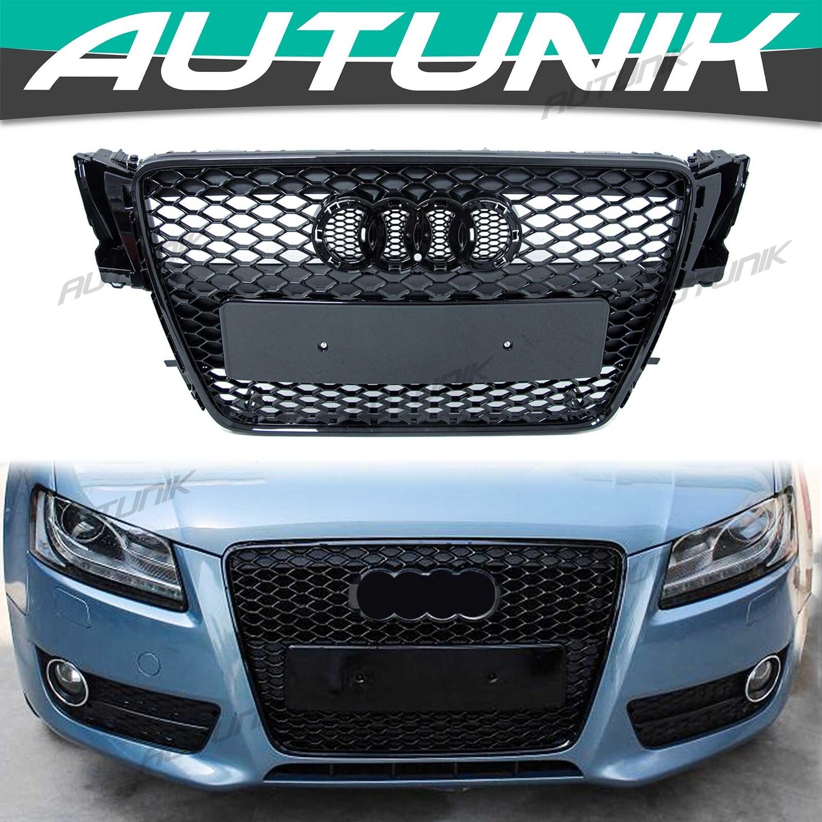 For 2009 2010-2012 Audi A5 S5 B8 8T Honeycomb Black Grill RS5 Style