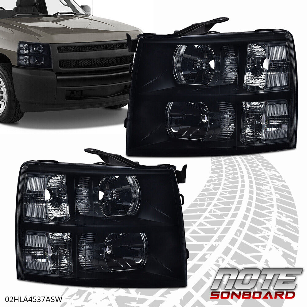 Smoked Clear Lens Headlights Lamps Fit For 07-13 Silverado 1500/2500/3500