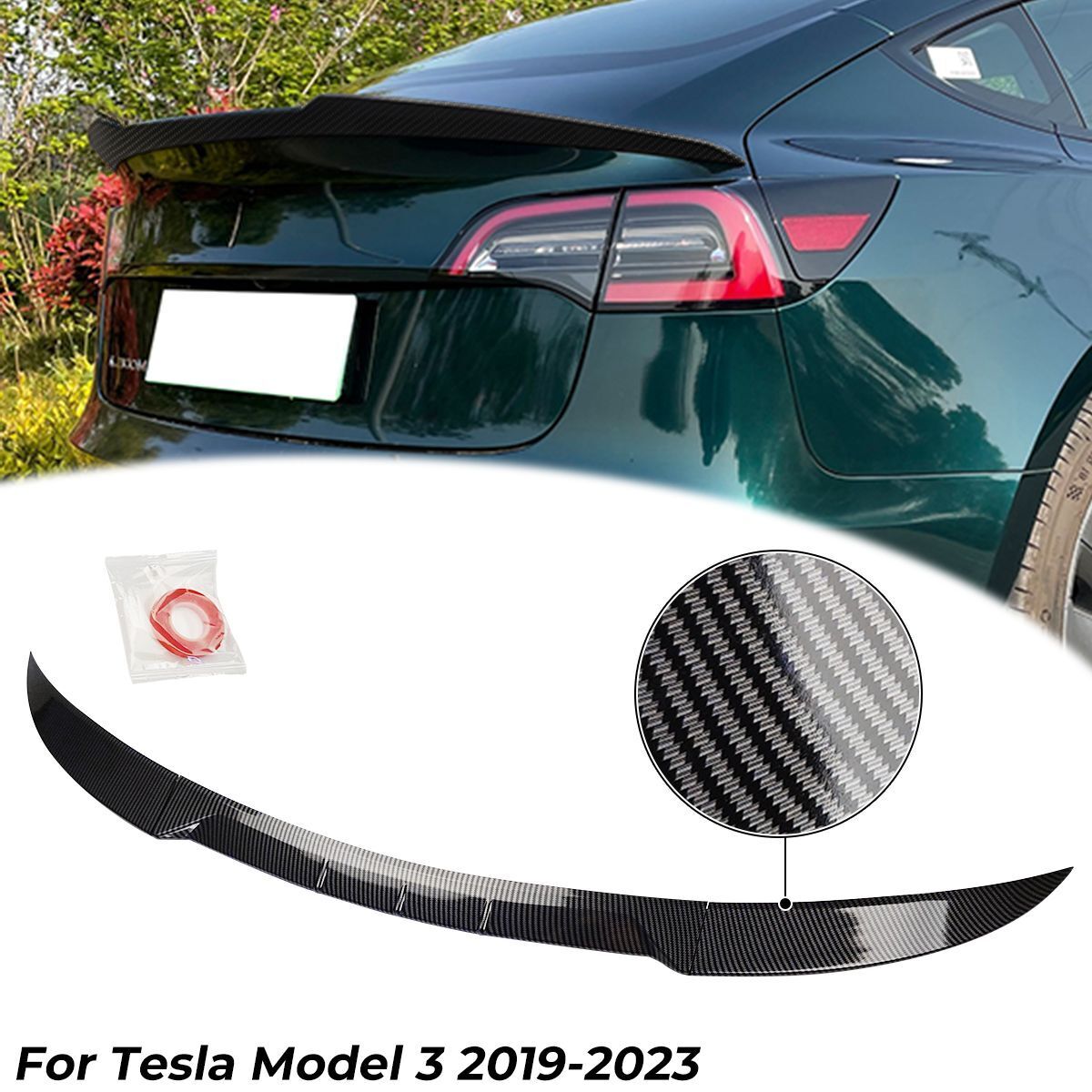 Carbon For Tesla Model 3 Sedan 2019-2023 Dry Rear Boot Trunk Lip Spoiler Wing