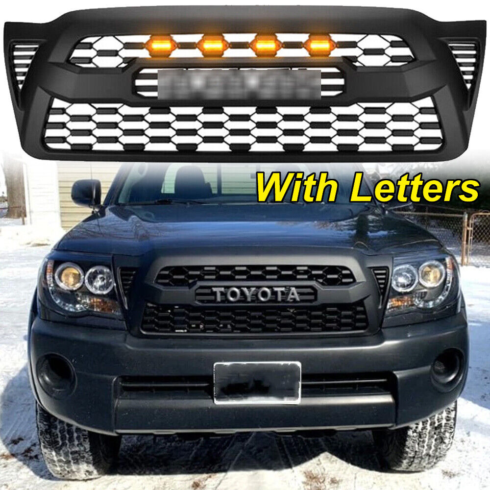 Front Grille For Tacoma 2005-2011 Bumper Hood Mesh Grill Matte Black W/Letters