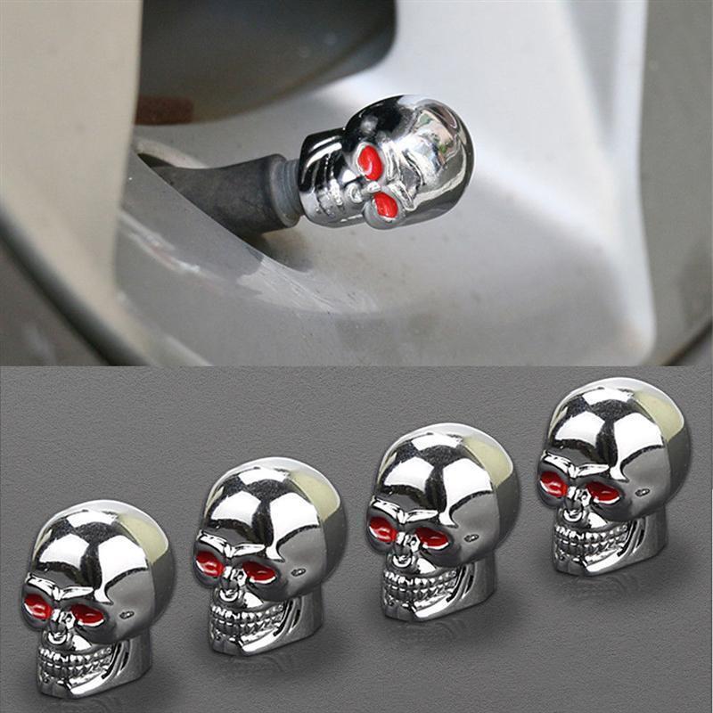 4x Silver Skull Tire Wheel Universal Valve Stem Caps Covers Car/Motorcycle/Bike