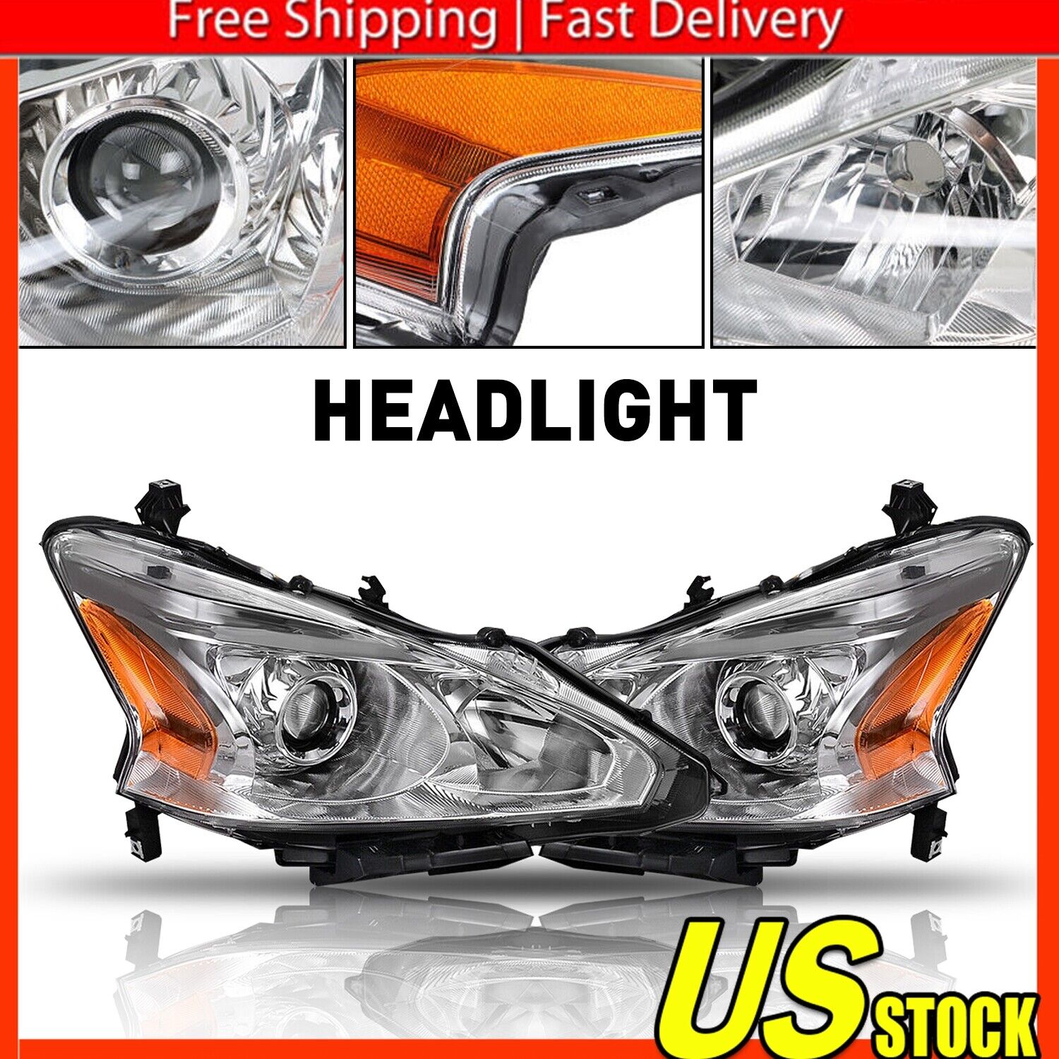 For 2013-2015 Nissan Altima Pair Headlights Headlamps Passenger & Driver Side