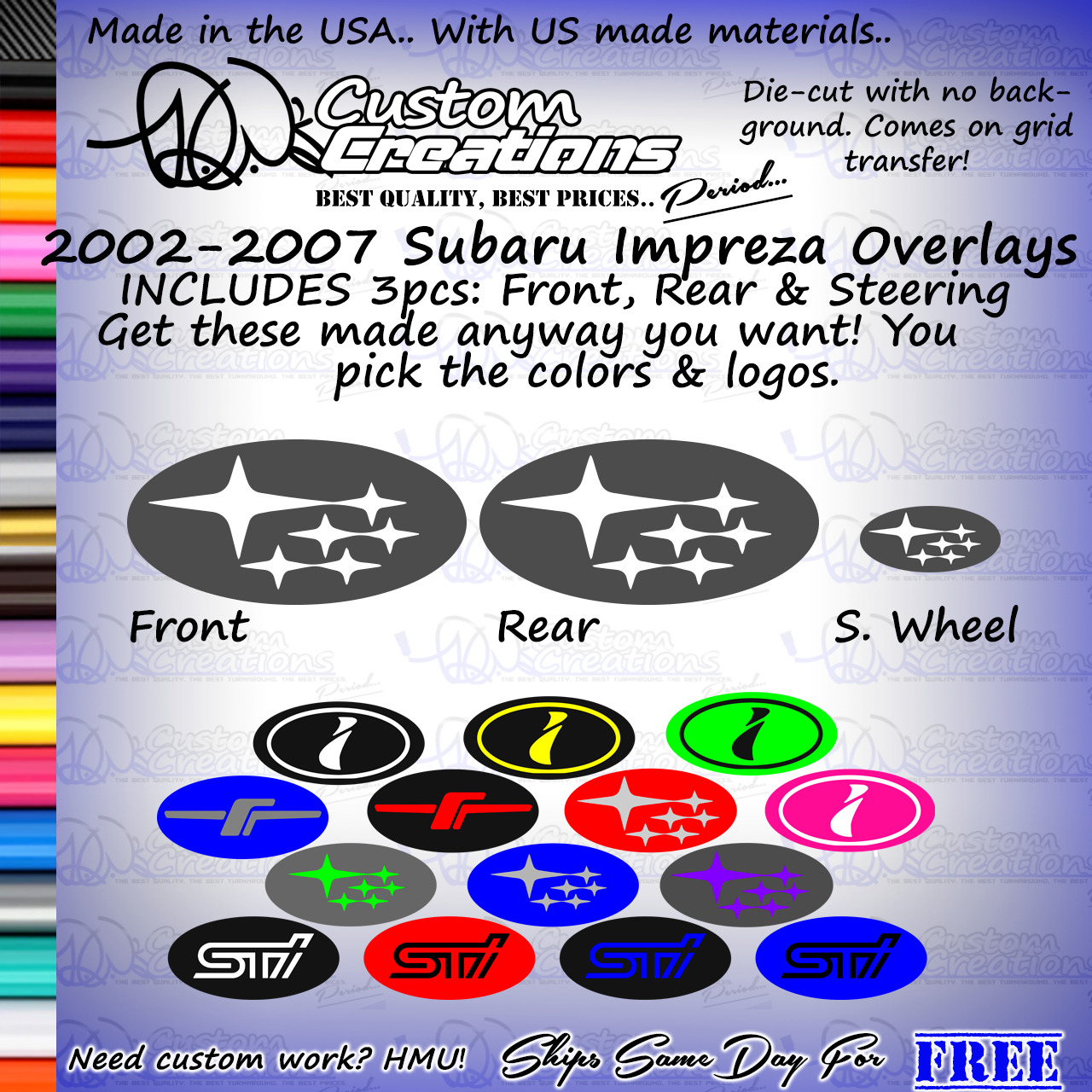 For Subaru Impreza 02-07 Emblem Overlay Kit Front & Rear STI WRX Decal GD GDA