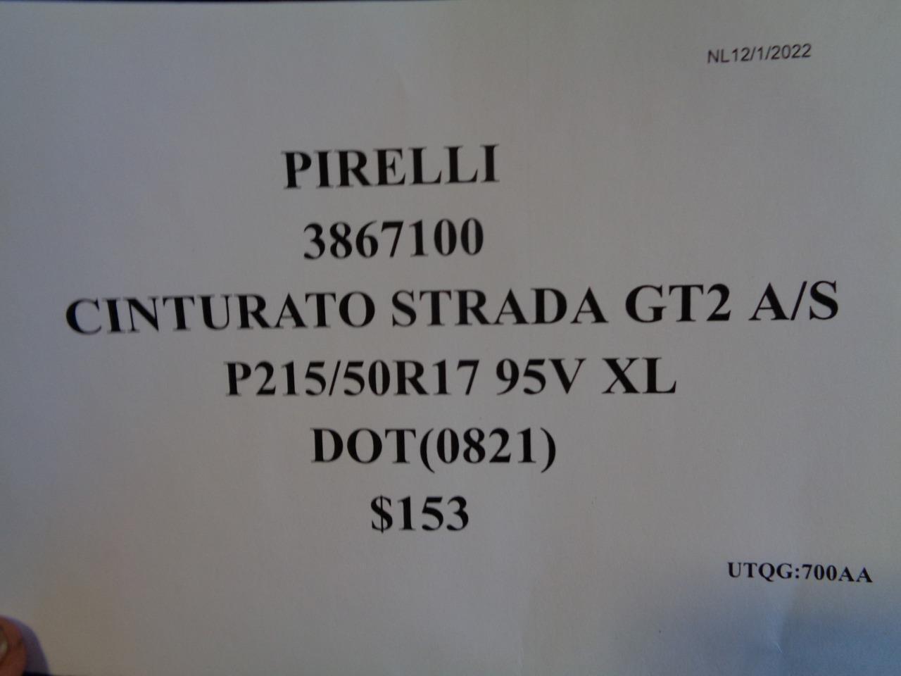 1 PIRELLI CINTURATO STRADA GT2 A/S P 215 50 17 95V XL TIRE 3867100 CQ2