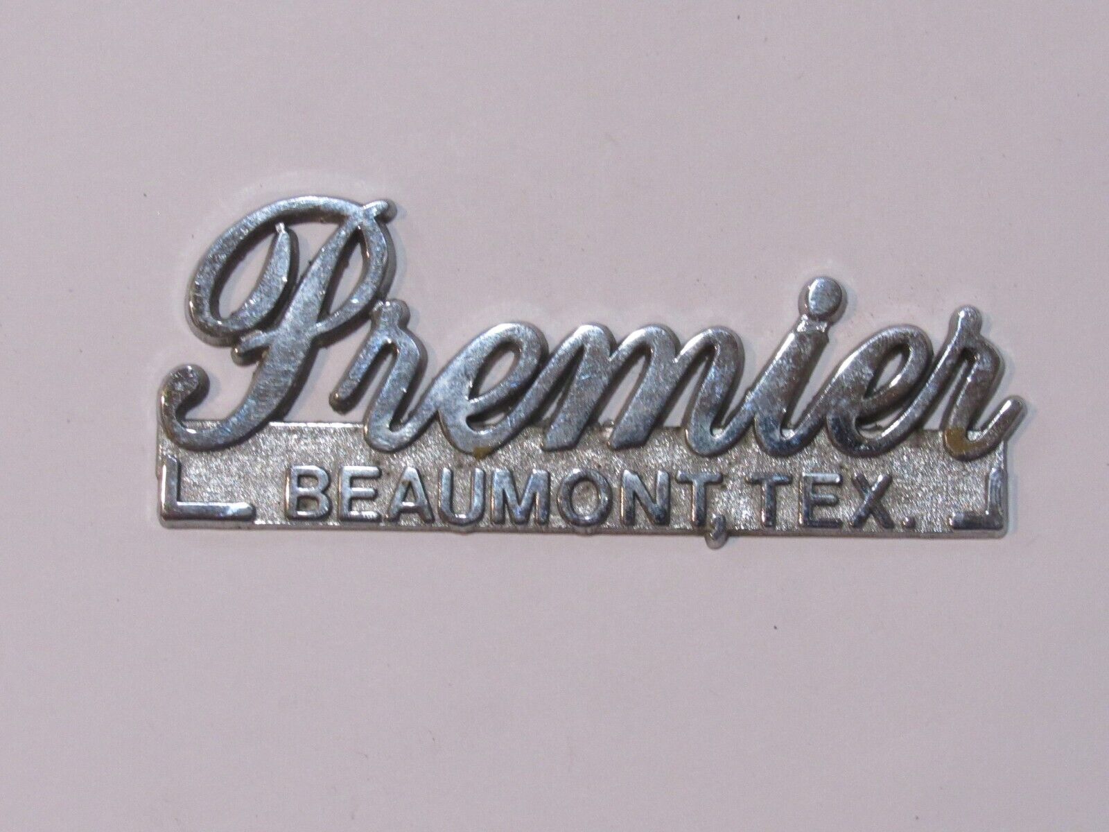 Vintage Premier Motor Co. Beaumont Texas Metal Dealer Badge Emblem Tag Trunk TX