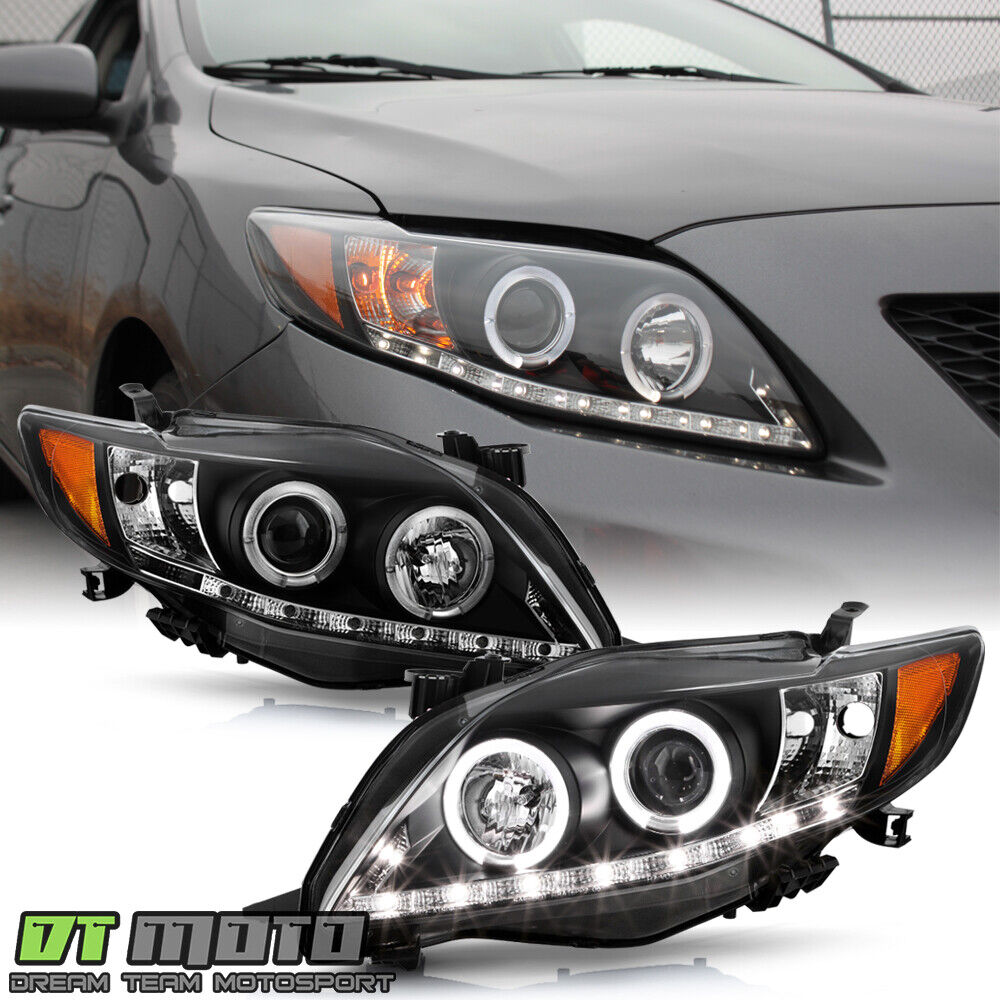 For Black 2009-2010 Toyota Corolla LED Projector Halo Headlights Lamp Left+Right