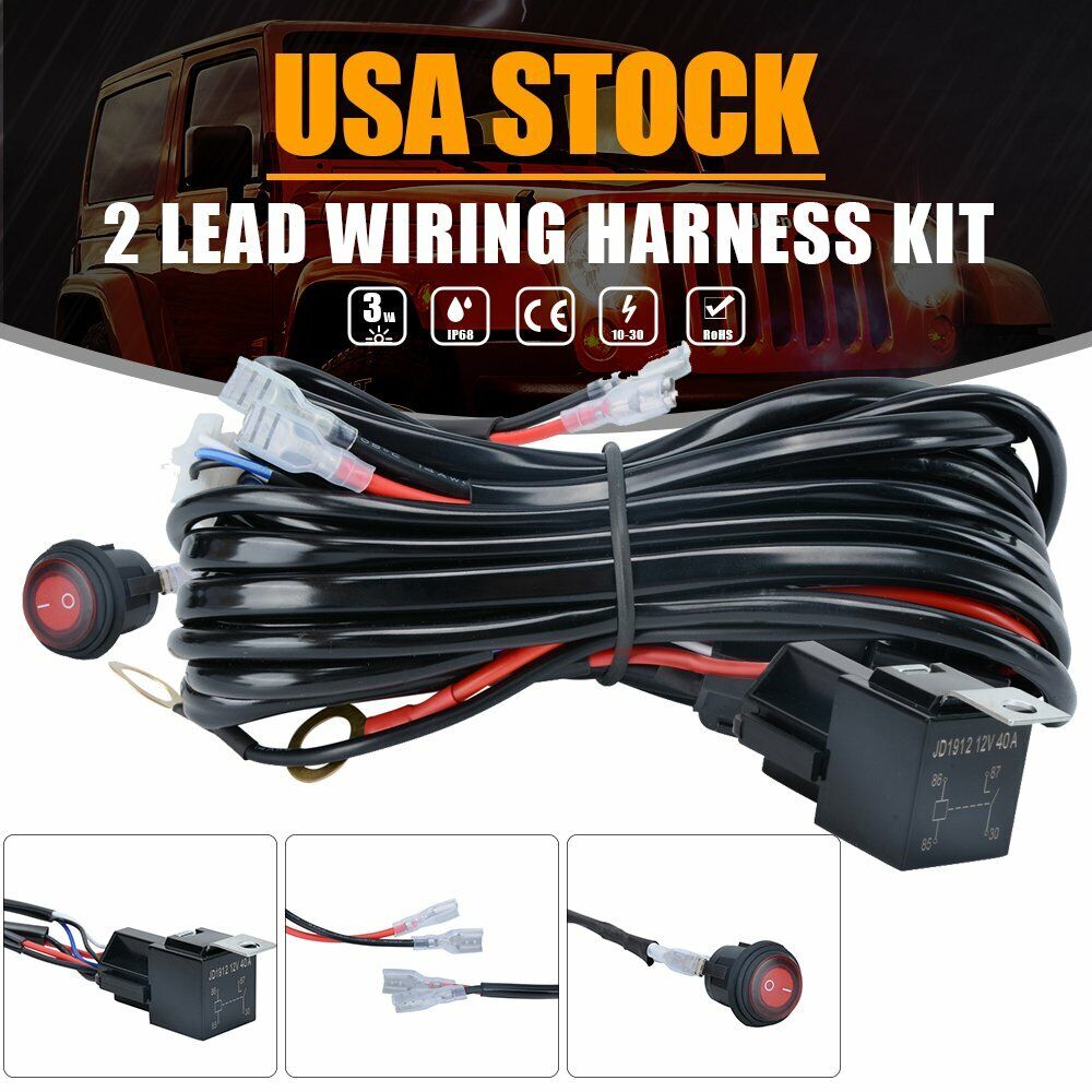 Wiring Harness Kit LED Light Bar 12V 40Amp Relay Fuse ON-Off Switch 2 Lead