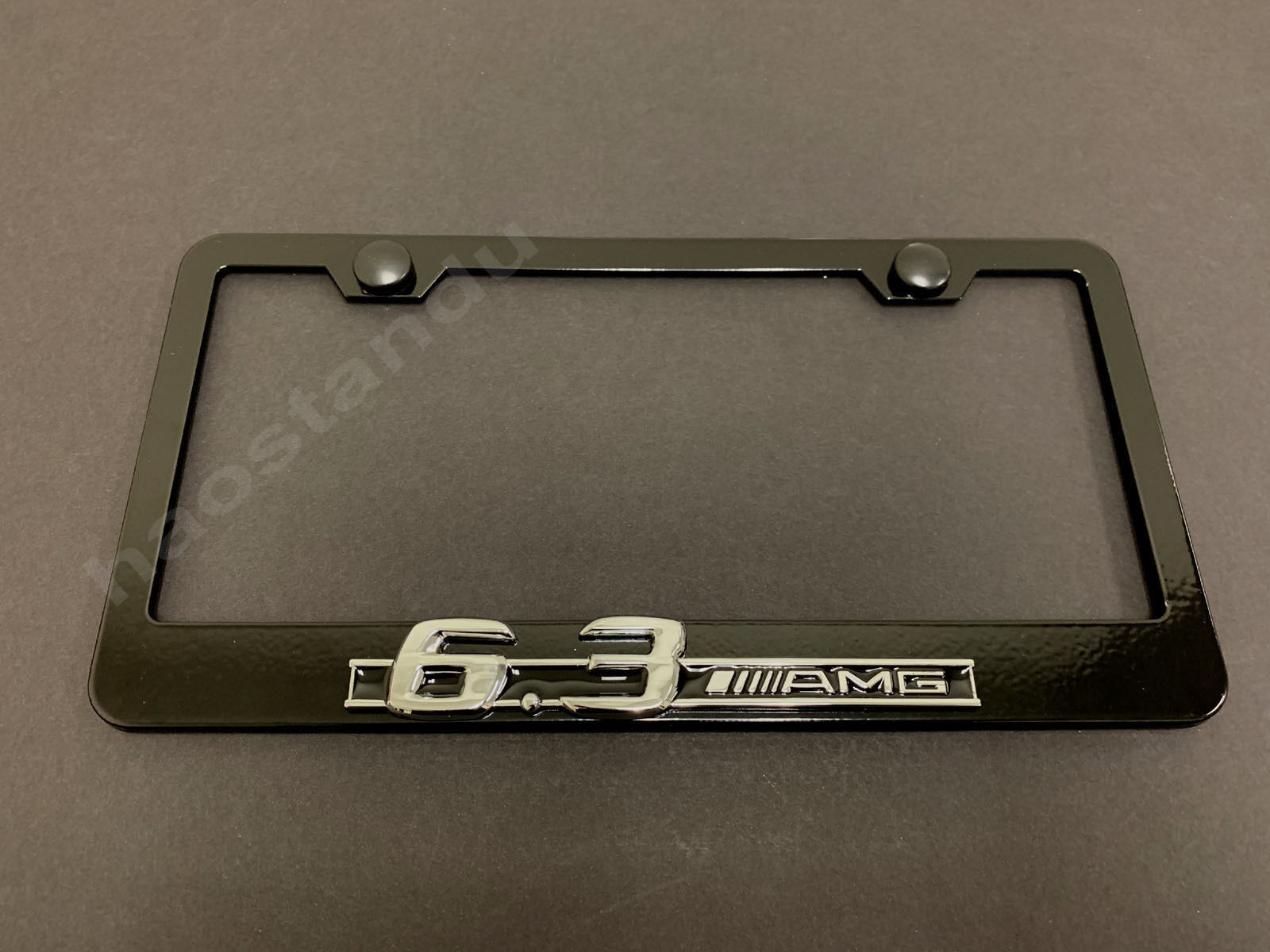 1x 6.3AMG 3D Emblem BLACK Stainless License Plate Frame RUST FREE + S.Cap