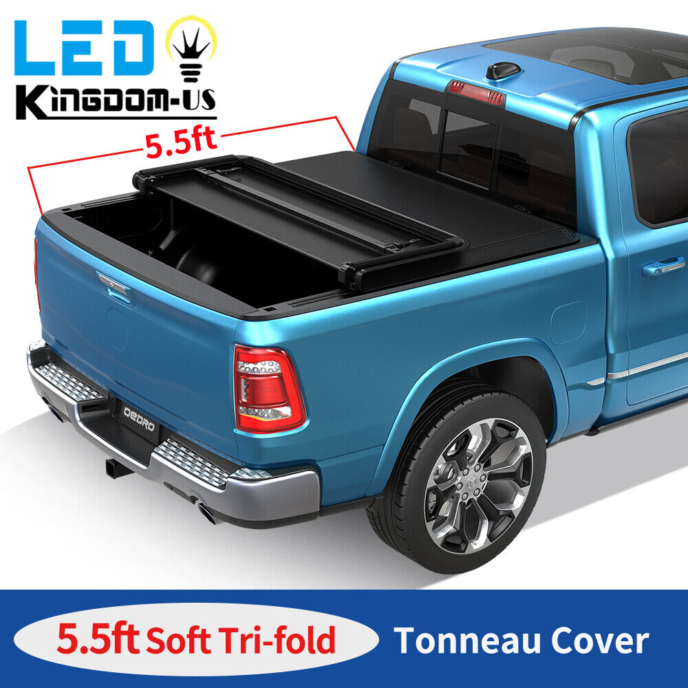 5.5ft Tonneau Cover Tri-FOLD For 2015-2023 Ford F-150 Pickup Truck Bed W/ Led