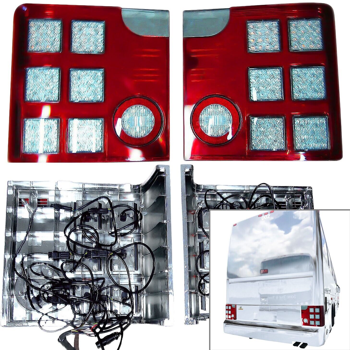 Replacement LED Tail Lights - 1997-2013 Van Hool T Series Buses (Left and Right)