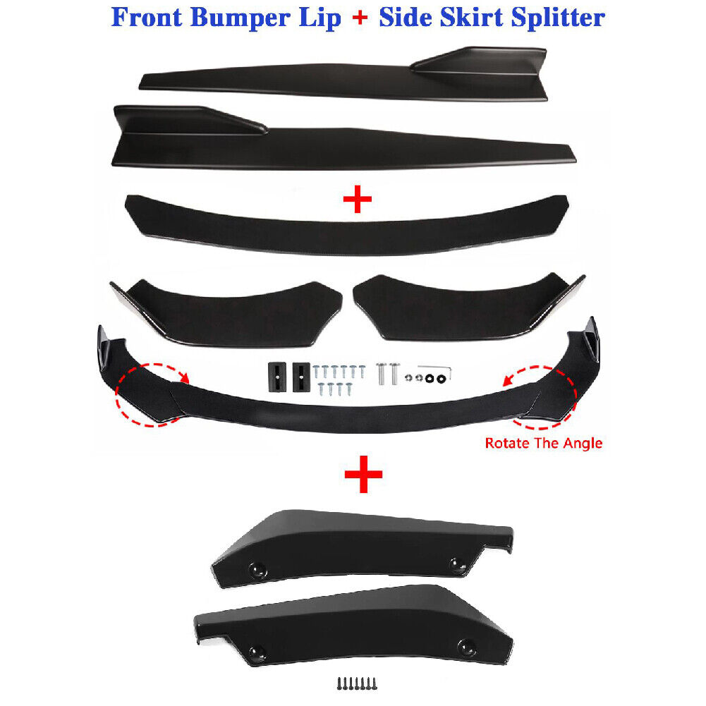 Glossy Black Front Bumper Spoiler Body Kit+Side Skirt+Rear Lip For ...