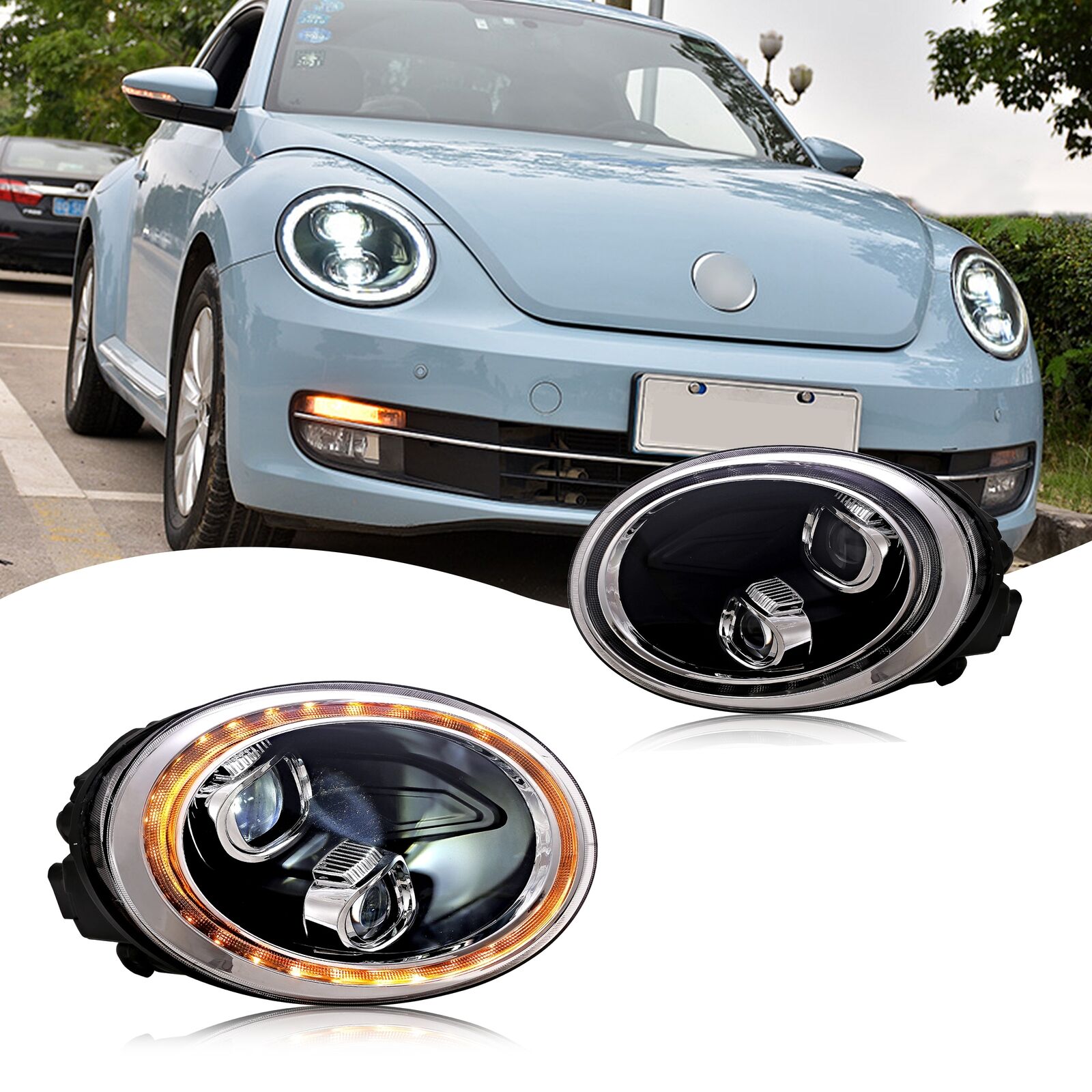 LED Sequential Headlights For Volkswagen VW Beetle 2013-2019 Front Lamps