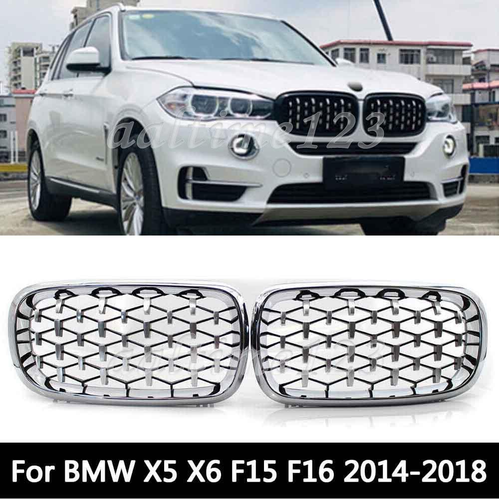 Chrome Diamond Meteor Front Kidney Grille Grill For BMW X5 F15 X6 F16 2014-2018