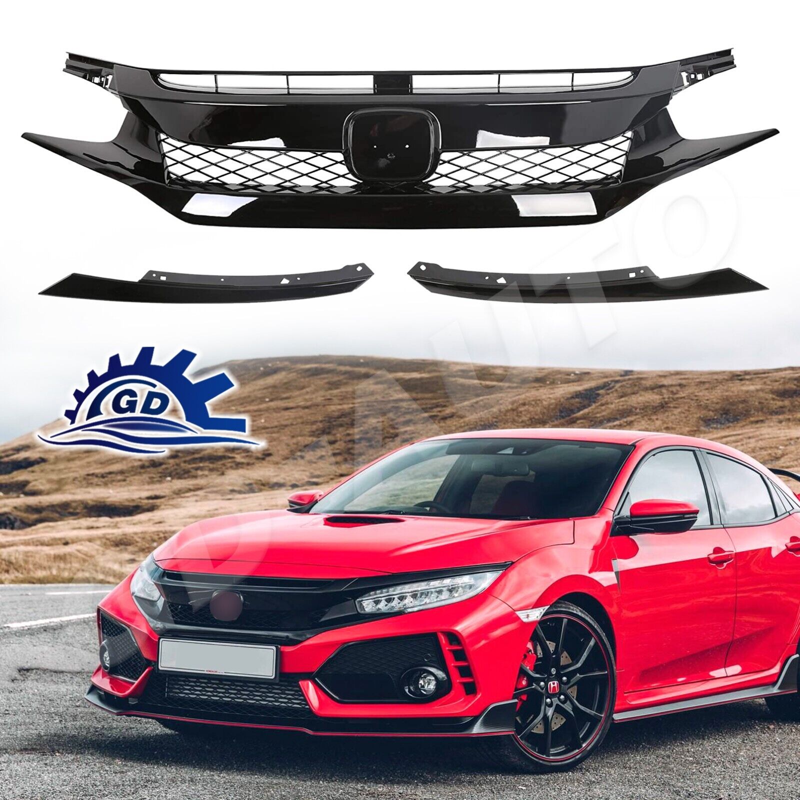 For 2016-2018 Honda Civic Front Grille Type R Style Hood Grill Hatchback Sedan