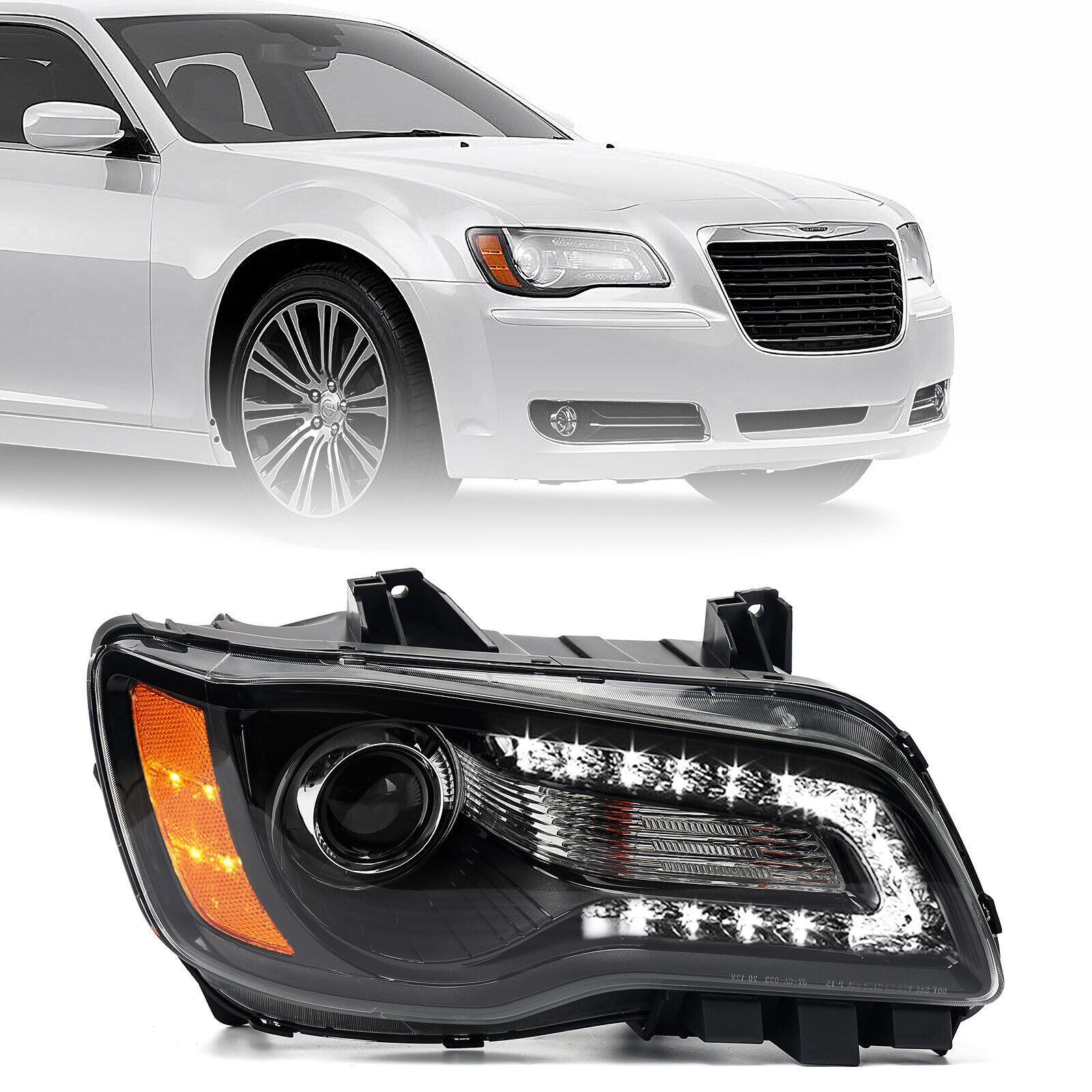 Fit 2011-2014 Chrysler 300 Black LED DRL Right Headlights Passenger Side