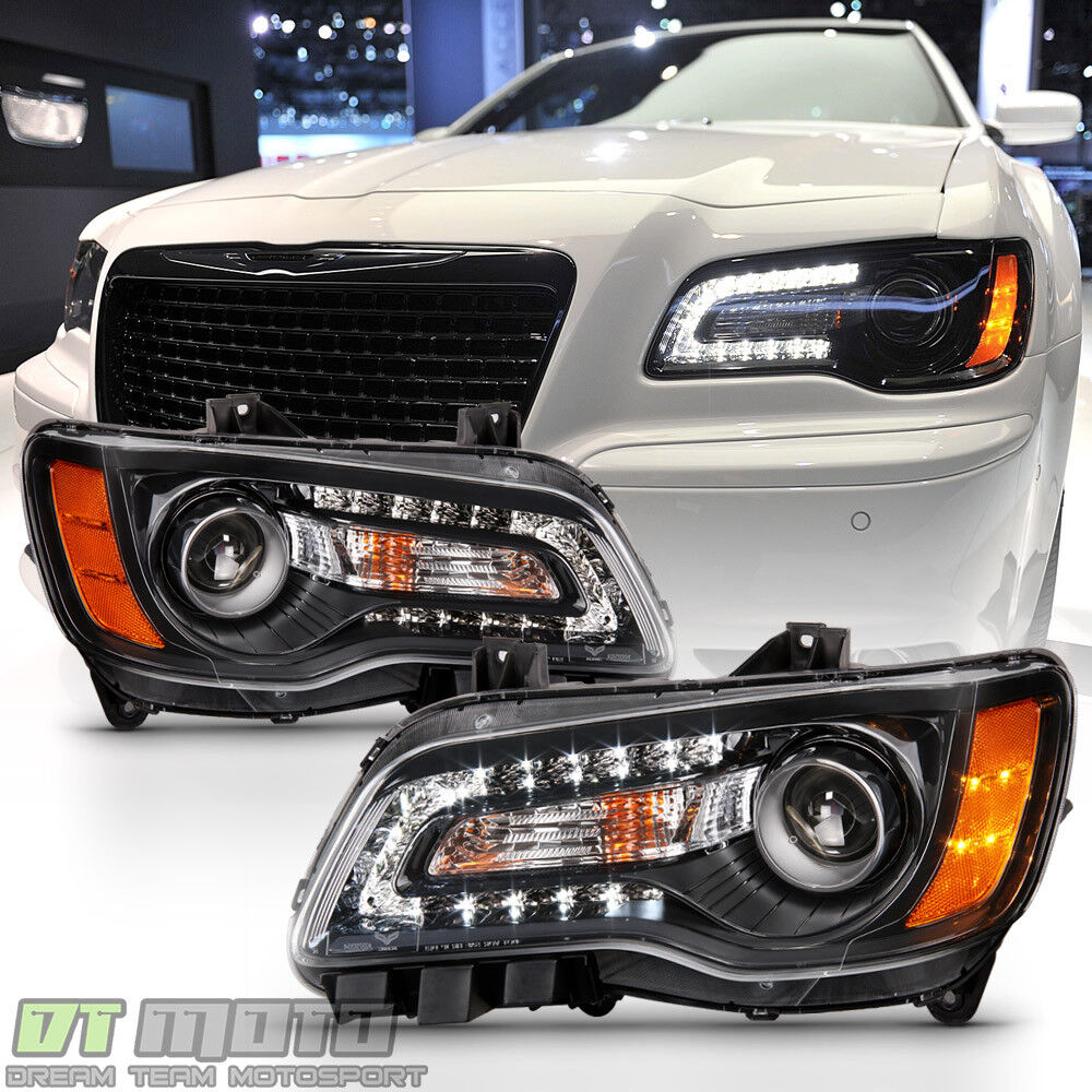 Black Factory Style 2011-2014 Chrysler 300 Halogen LED DRL Headlights Headlamps