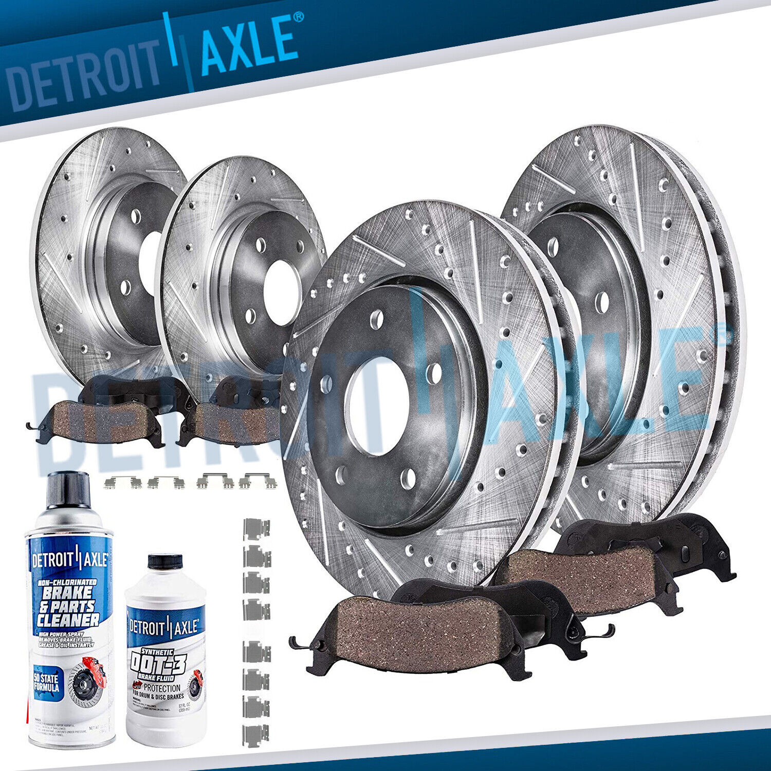 Front Rear Drilled Rotors Ceramic Brake Pads Kit for Ford Taurus Freestyle Sable