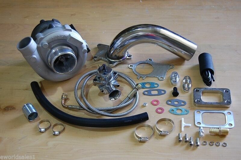 T3/T4 Hybrid Turbocharger Kit T3 T4 Turbo -3an Braided, pipe, BOV, Stage 1