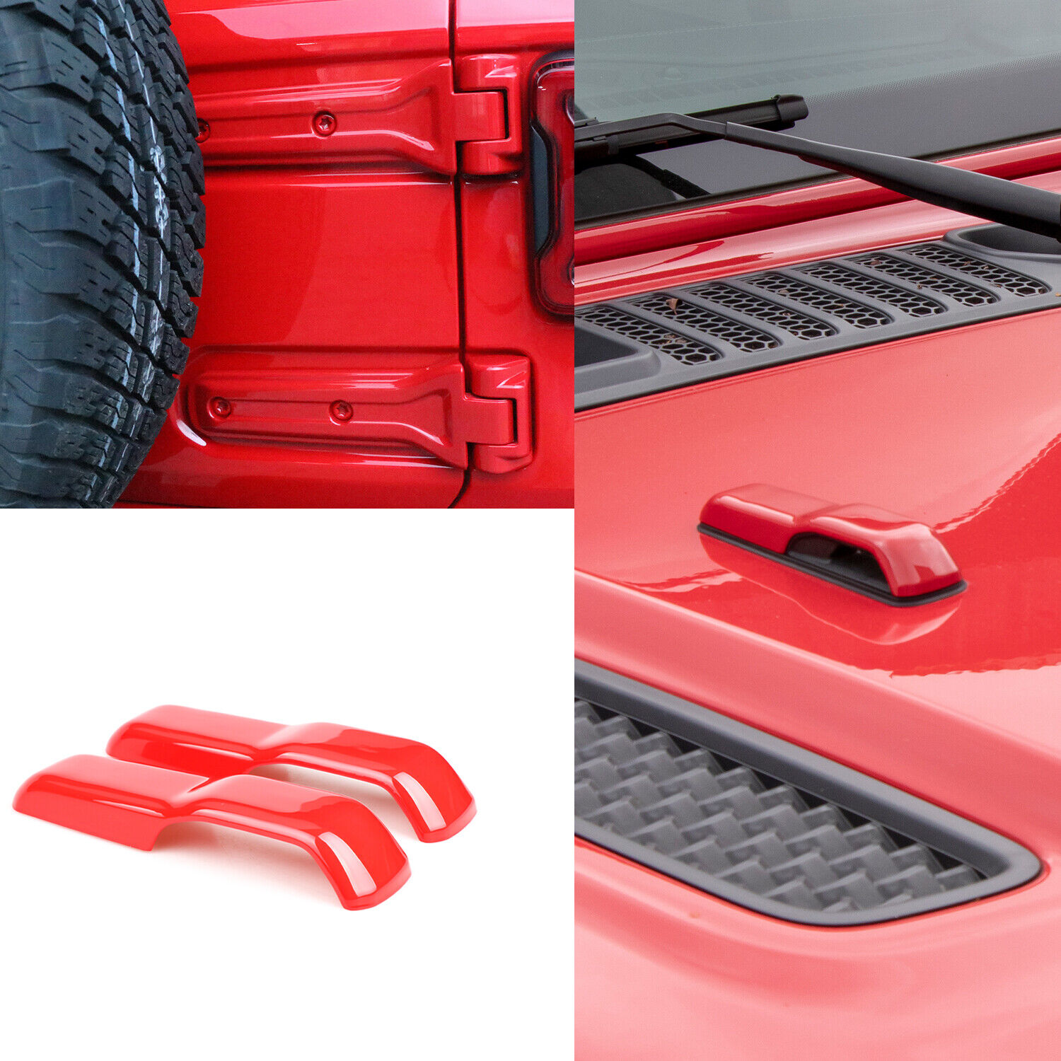 Red Front Engine Hood & Rear Spare Tire Hinge Cover For Jeep Wrangler JL 2018+