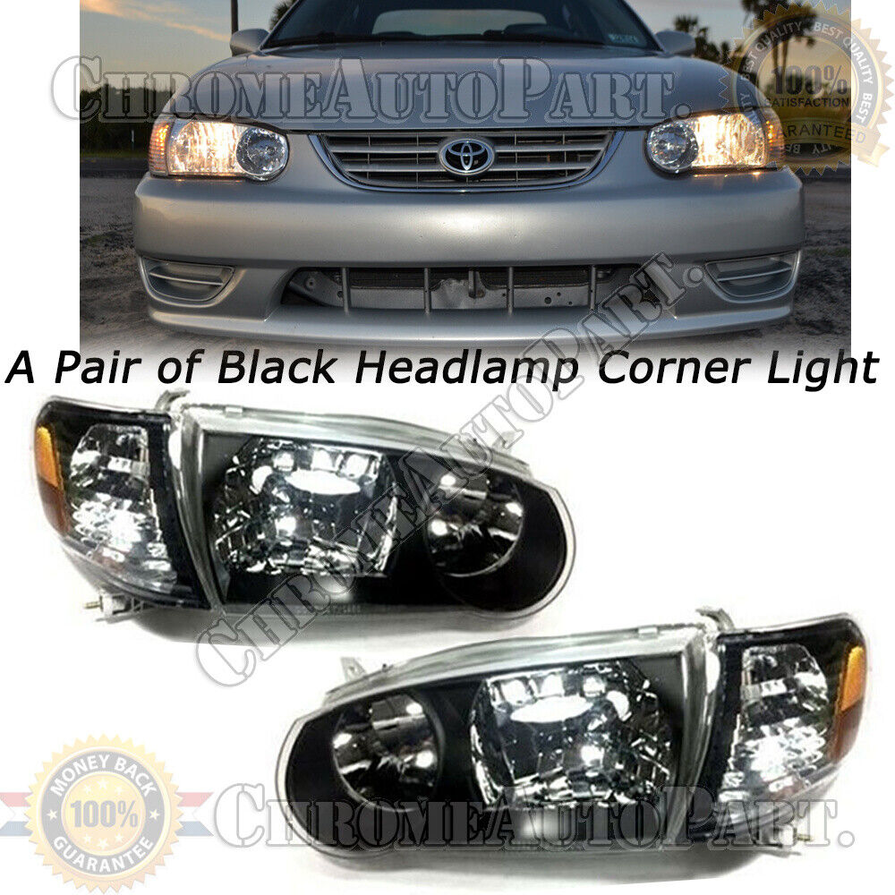 For 2001 2002 Toyota Corolla Black JDM Headlight Headlamp Corner Signal Lamp Set