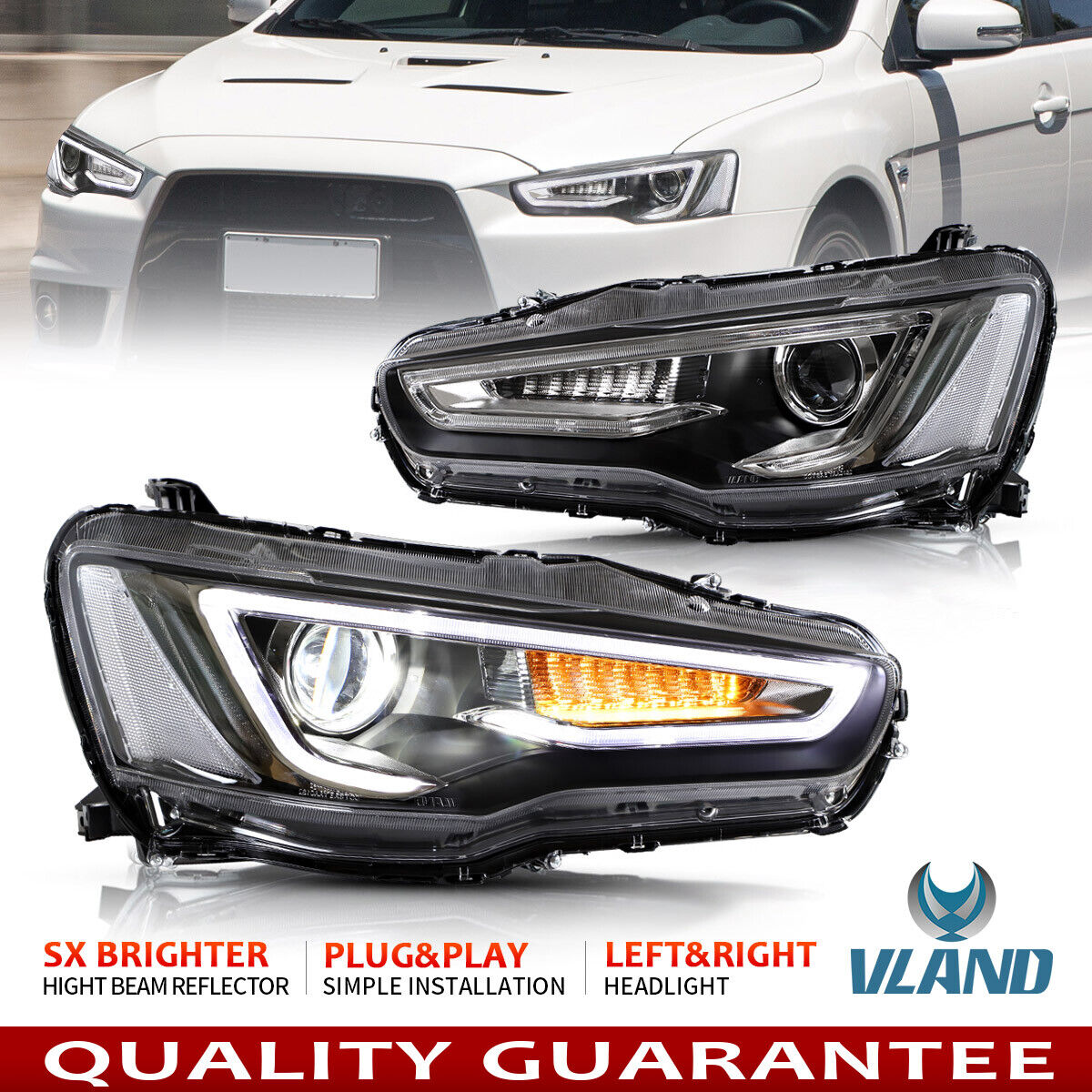 Headlights For Mitsubishi Lancer EVO X 2008-2017 Audi Style DRL LED Front Lamps