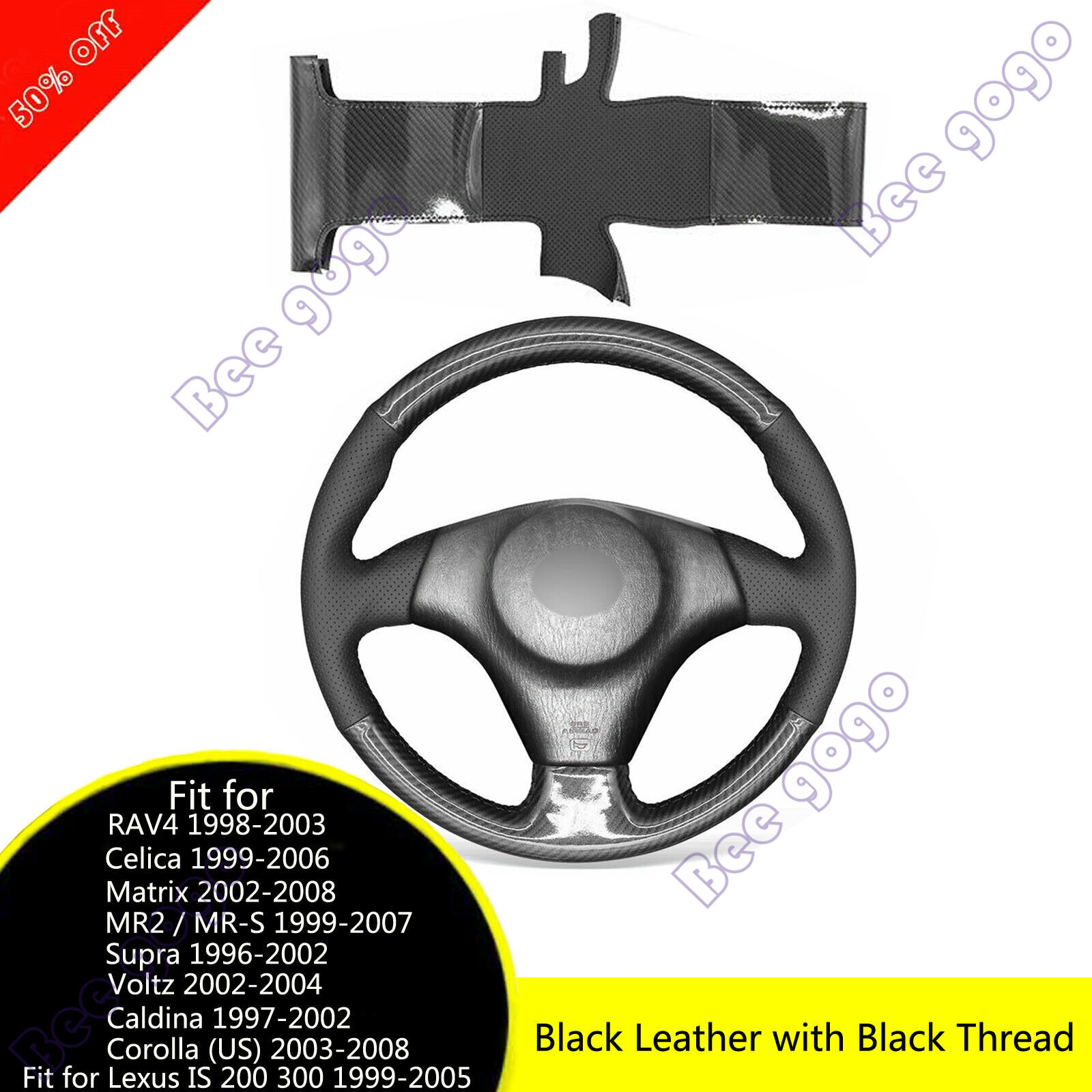 Carbon Fiber Leather Steering Wheel Cover For Toyota RAV4 Corolla Celica IS200/3