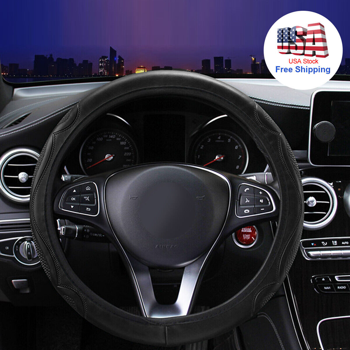 Universal Car Accessories Steering Wheel Cover Black Leather Anti-slip 15