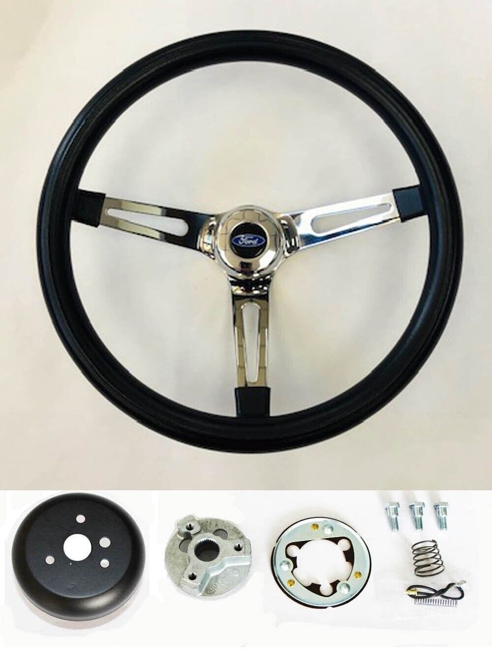 Falcon Thunderbird Galaxie  LTD Steering Wheel Black on Chrome Spokes 13 1/2
