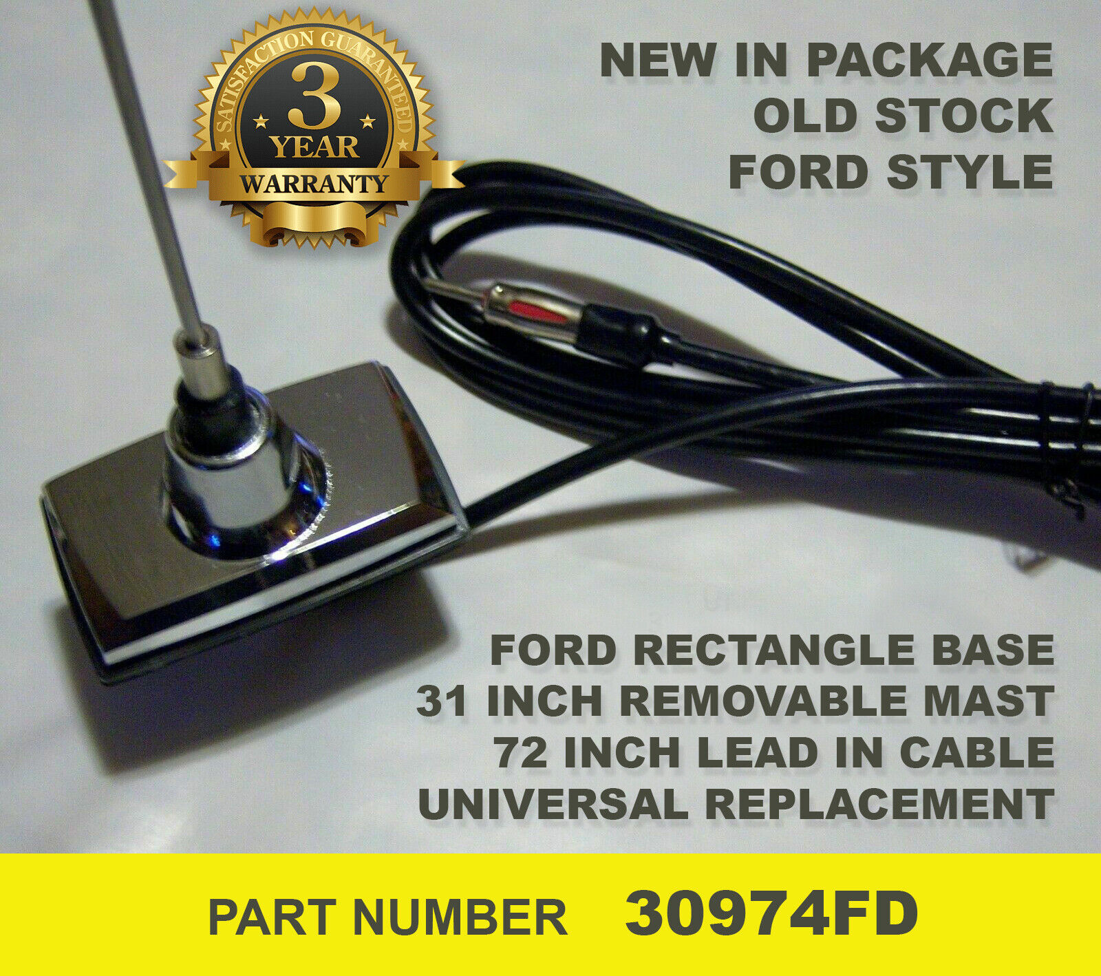RADIO ANTENNA FORD MERCURY VINTAGE STYLE RECTANGLE BASE AM/FM REPLACEMENT NEW 