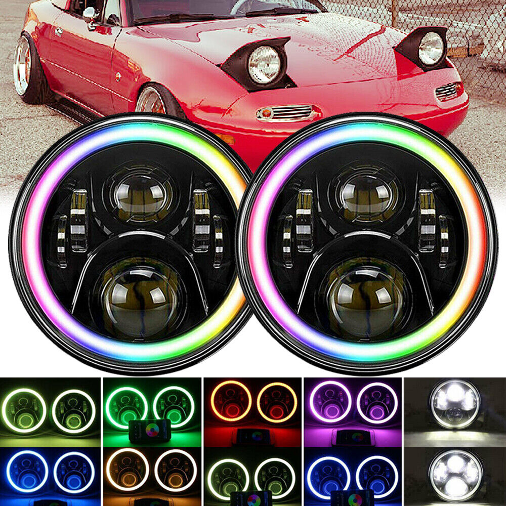 For 1990-1997 Mazda Miata MX5 MX-5 Round RGB LED Halo Projector Headlights -Pair