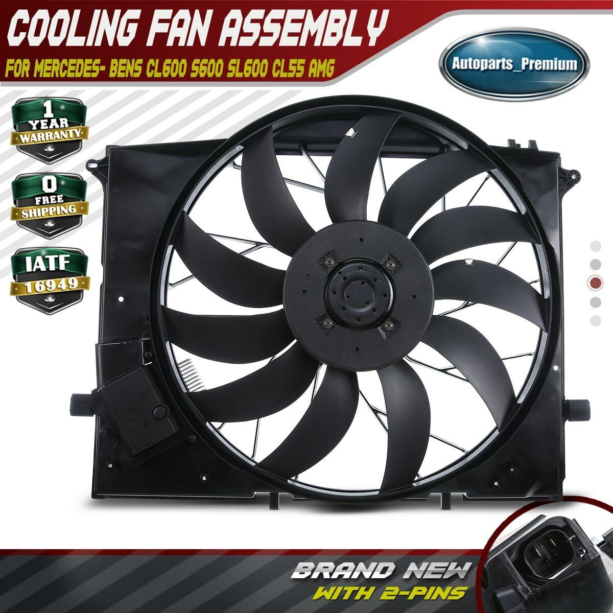 Brushless Motor Cooling Fan for Mercedes-Benz C215 W220 S500 S600 A2205000293
