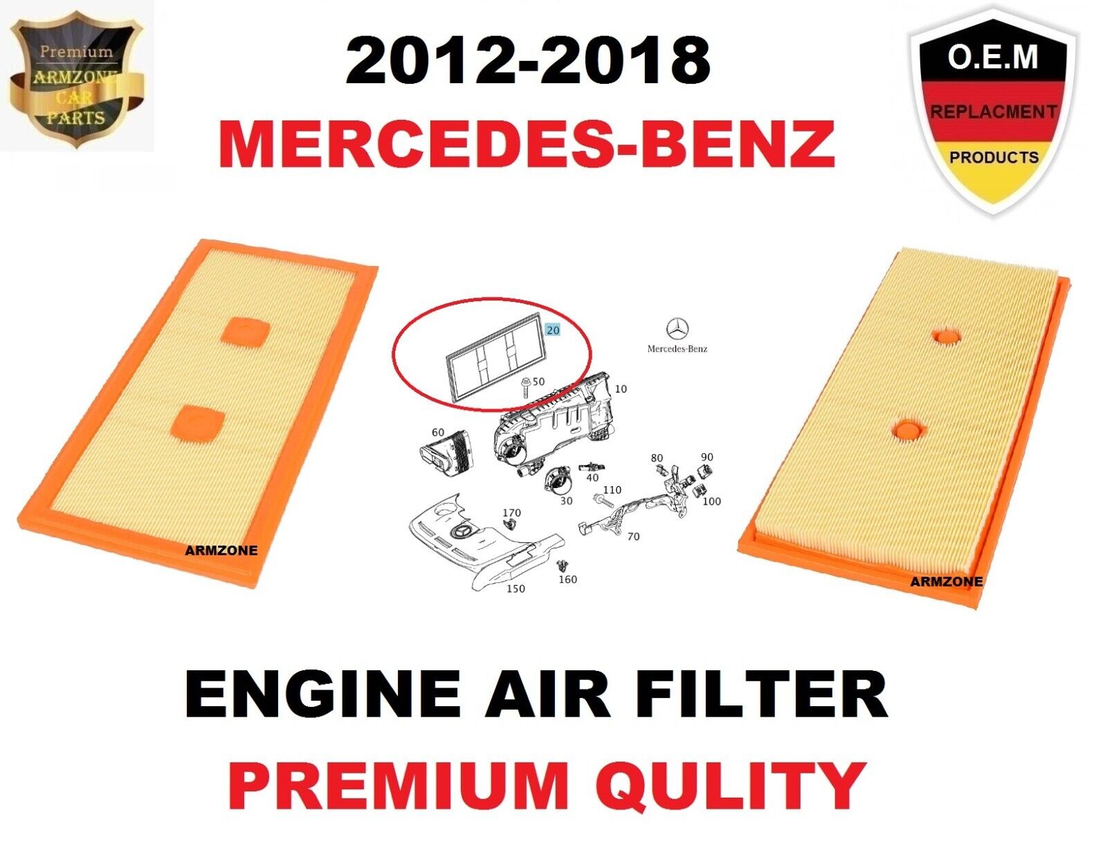Engine Air Filter For 12-18 Mercedes C300,C350,E300,E350,E400,GLE350,ML350,R350
