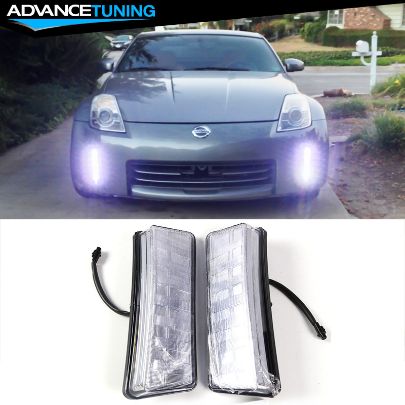 Fits 03-05 Nissan 350Z Front Bumper Clear LED DRL Reflector Fog Lights Lamps 2PC