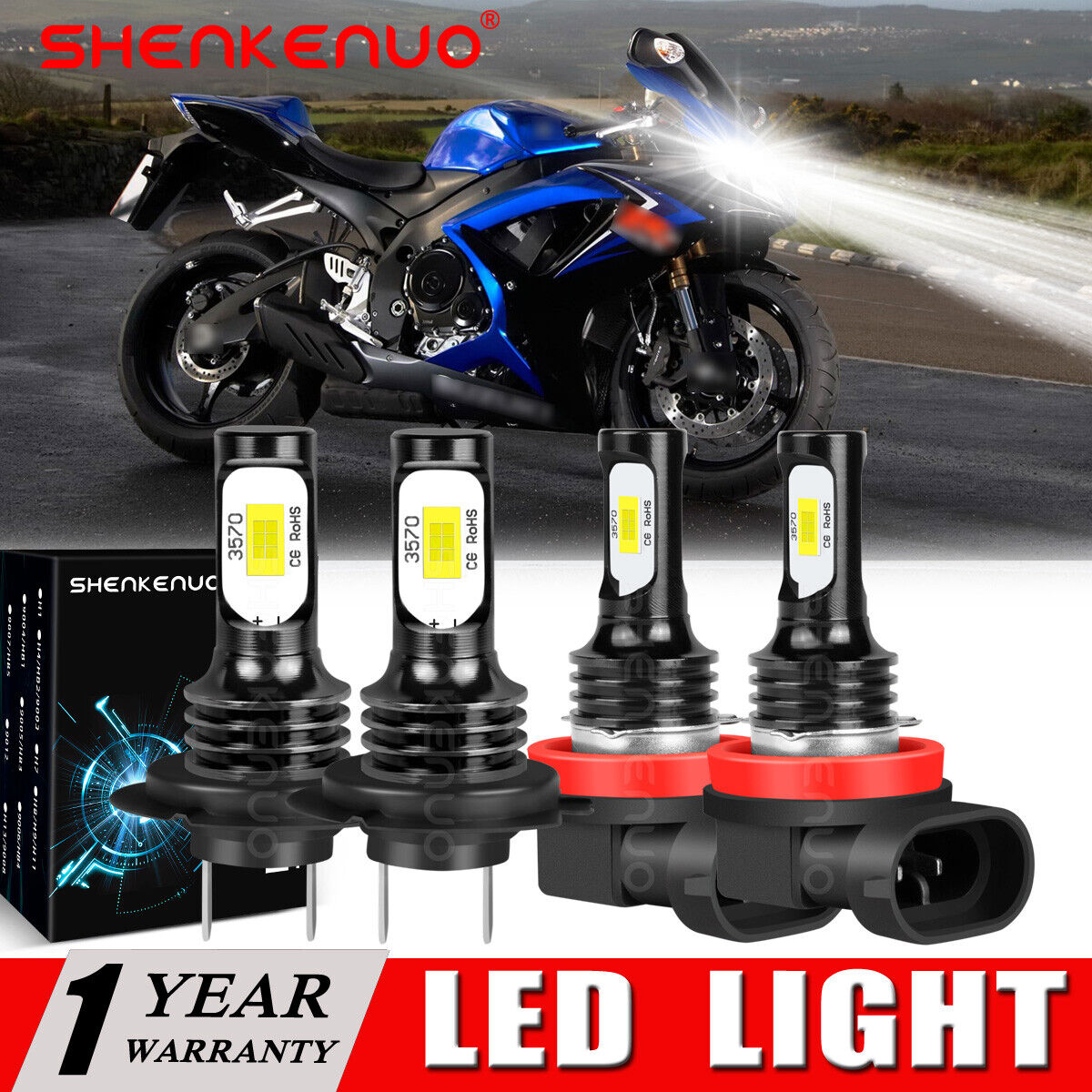 For 2011-2023 Suzuki GSXR600 GSXR750 6000K LED Headlight Bulbs High Low Beam Kit