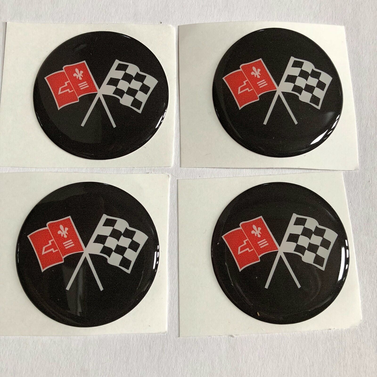 Chevrolet Flags Black Corvette Center Wheel Emblem 2” Round Vinyl set 4