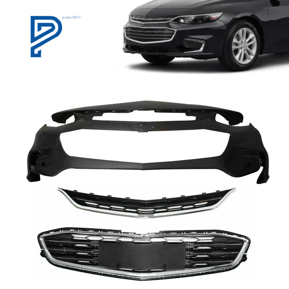For 2016 2017 18 Chevy Malibu Front Bumper Cover & Front Upper and Lower Grille